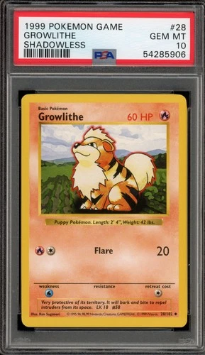 Pokemon Growlithe Base Set Shadowless #28 PSA 10 Gem Mint