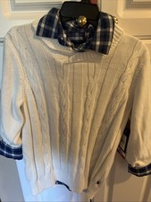 Gap Kids Boys White Cable Knit Sweater  Blue Button Up Dress Shirt, 2 Pcs - NEW