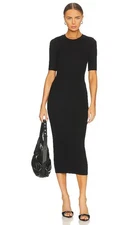 ENZA COSTA Silk Sweater Rib Half Sleeve Dress Black S (1) $395 D1