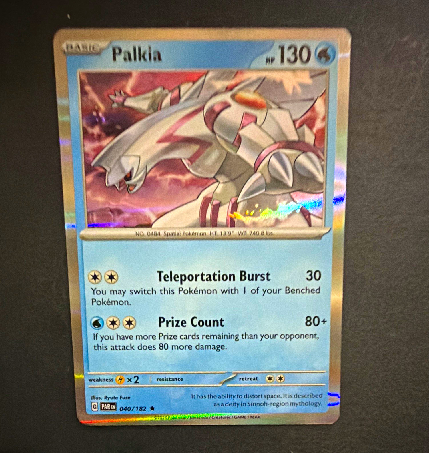Palkia Paranoid Holo Rare 040/182 EN 130 HP Water Basic Pokemon TCG