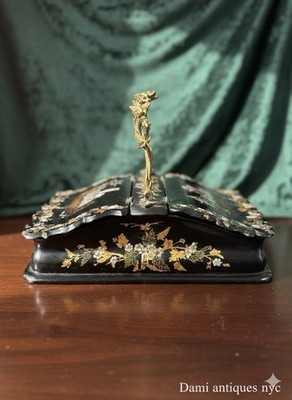 19th Century French Napoleon III Papier-Mâché Sewing Box   Maison Caron, Amiens