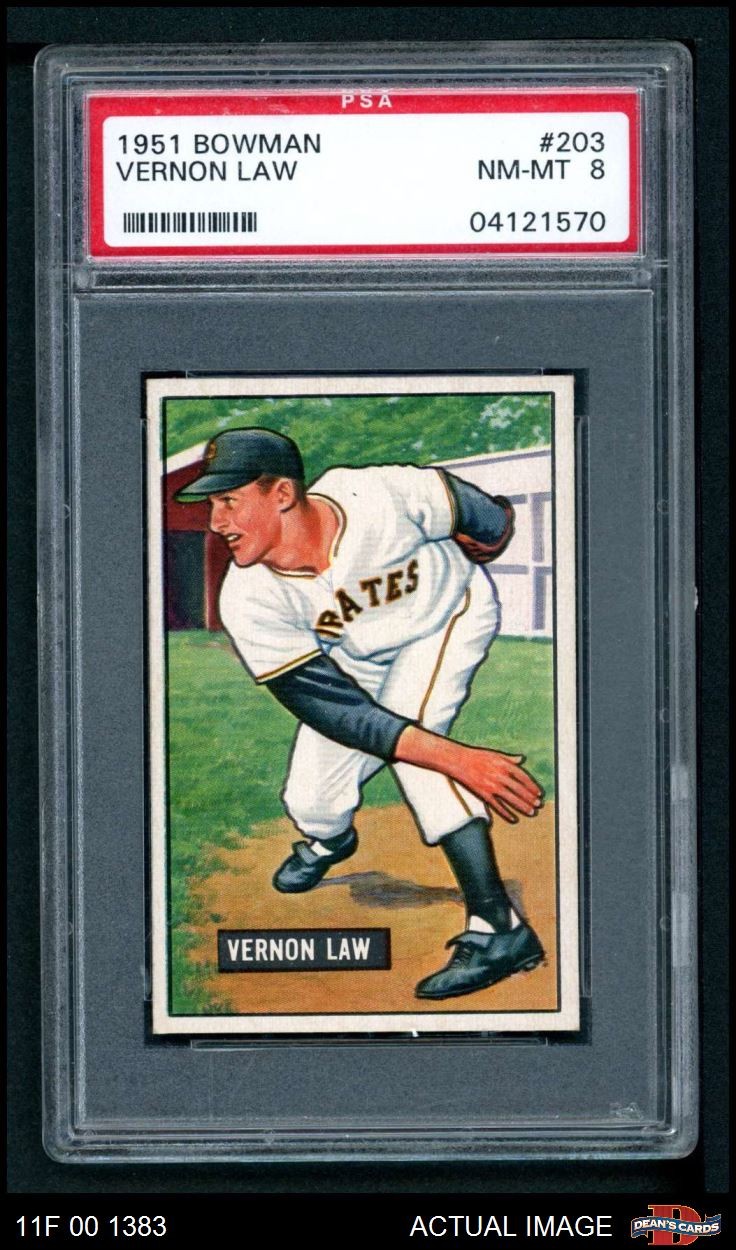1951 Bowman #203 Vern Law Pirates RC PSA 8 - NM/MT