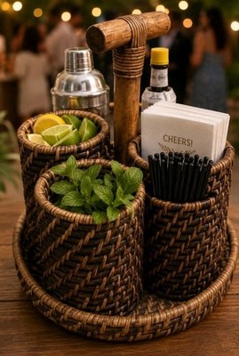 Raton Mojito Party Organizer- Four Storage Cubbies - Bahama Tropical Decor 