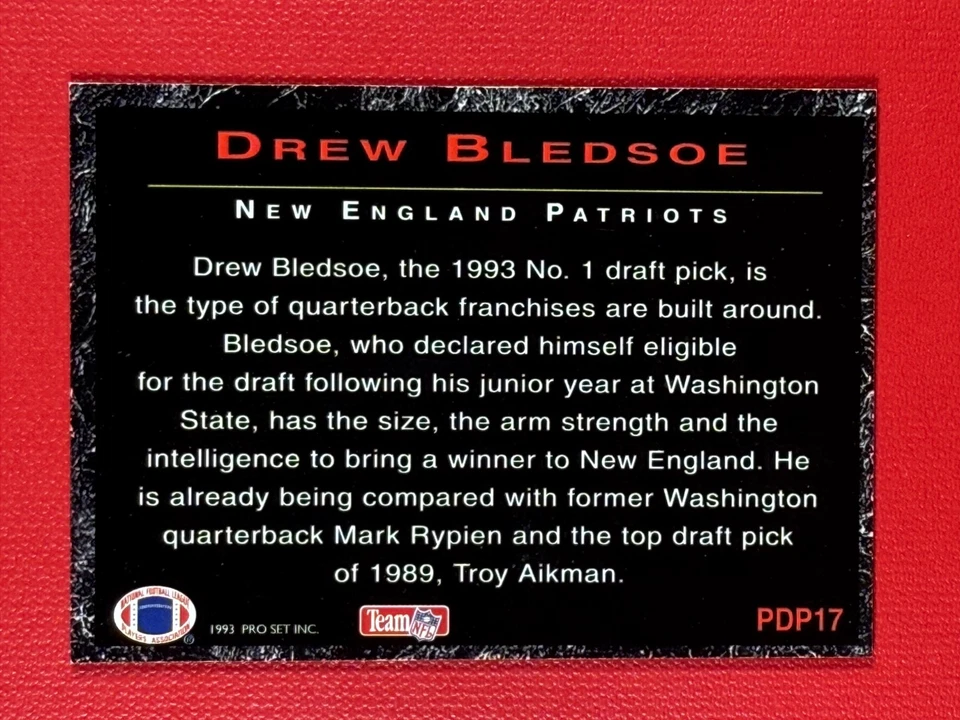 1993 Pro Set Power Power Draft Picks Drew Bledsoe #PDP17 (RC) - Image 2 of 2