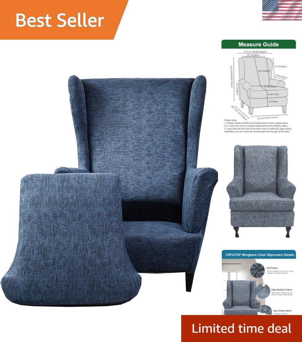 Slipcovers 2 Piece Stretch Wingback Chair Cover Spandex Fa..