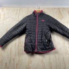 The North Face Jacket Girls 10/12 Black Puffer Pink Fleece Lined Full Zip Winter