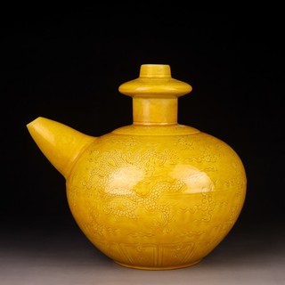 Chinese Yellow Glaze Dragon Pattern Porcelain Teapot