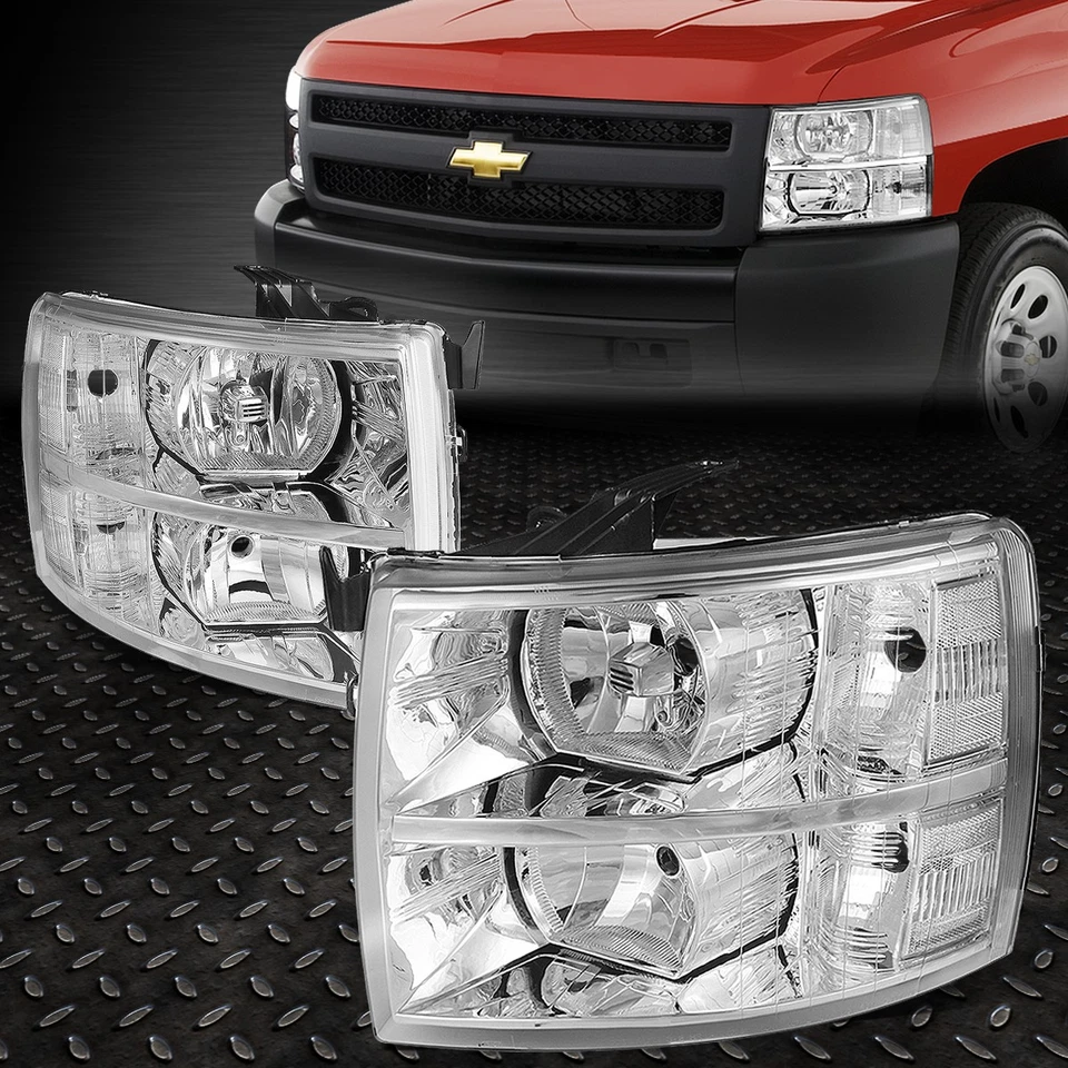 PARA 07-14 CHEVY SILVERADO FAROS CROMADOS/CLAROS + LUCES TRASERAS 3D LED ROJO BARRA C Foto 2 de 4