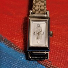 Coach watch rectangular tank-style and a signature canvas reversible strap 8.5"