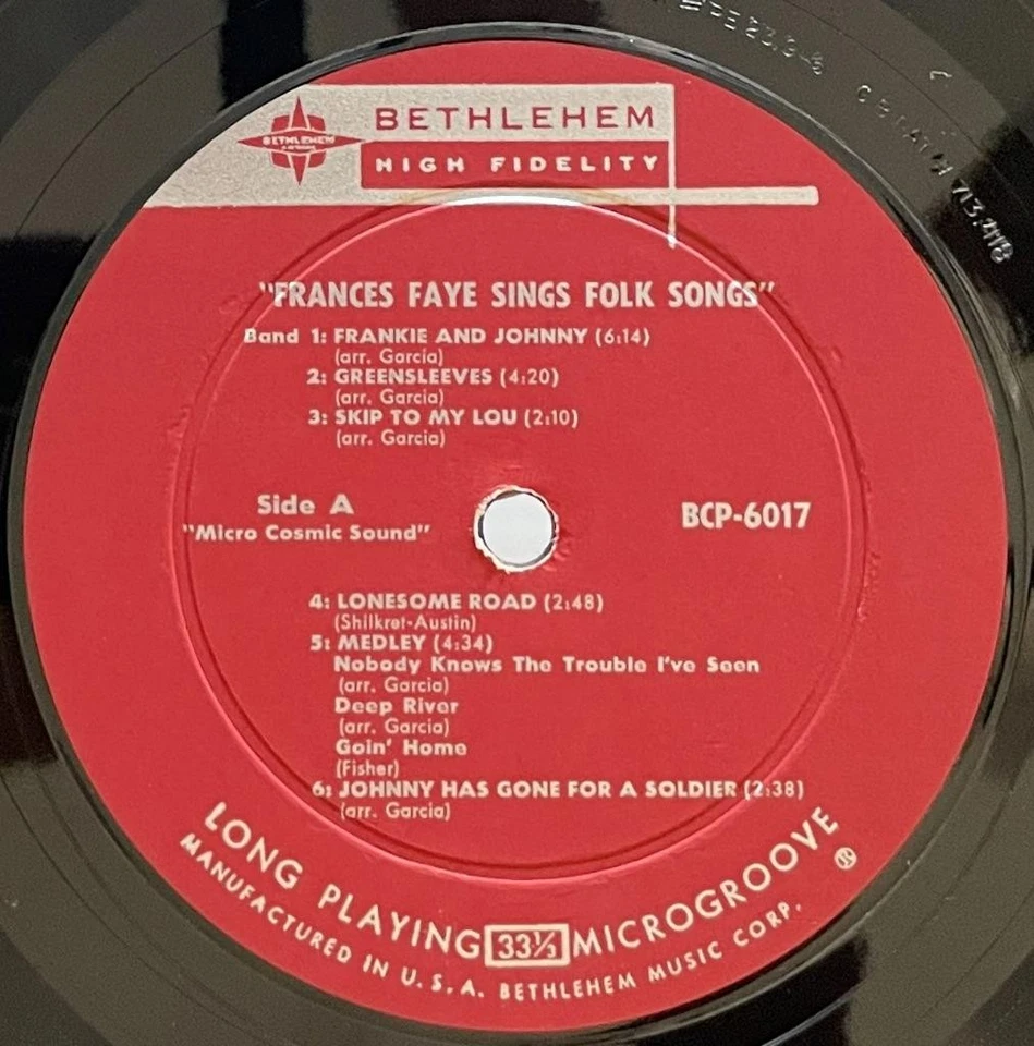 Frances Faye Sings Folk Songs LP EX+ Bethlehem Jazz (1957) Maynard Ferguson - Image 4 of 4