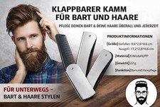 Klappkamm Reisekamm Faltbarer Friseurkamm Edelstahlgriff, Bartkamm, Handtasche