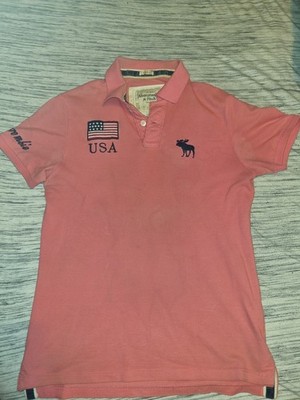 Abercrombie & Fitch Herren Polo rosa Kurzarm Kragen USA Stickerei Logo Gr. S