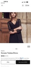 Sézane Naima Black Lace Button Front V-Neck 3/4 Sleeve Knee Dress Size 38