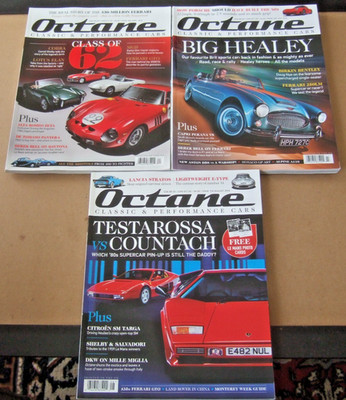 LOT OF 3  OCTANE MAGAZINE  APR,JUL & AUG 2012  CLASS OF 62, HEALEY, TESTAROSSA