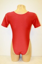 Women Leotard 105-04 Shurt Sleeve Bottom Half Closed Red Spandex Size S