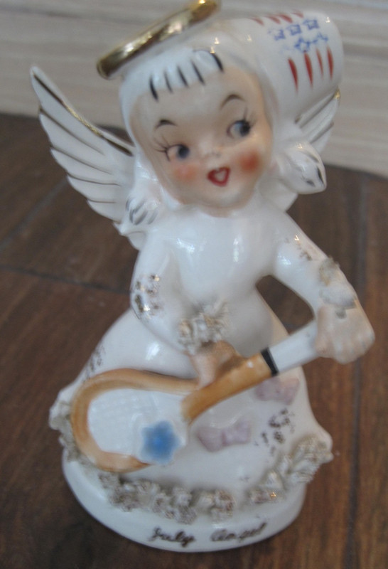 RELCO JULY Birthmonth Angel Figurine 1950's Tennis Japan RARE HTF