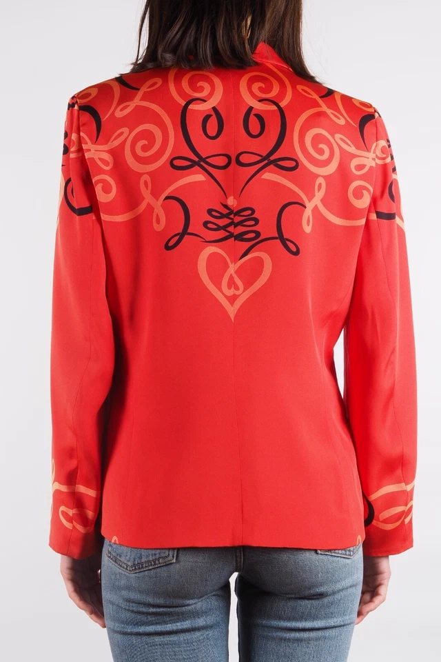 Chaqueta Blazer Escada Vintage Años 90 Para Mujer Roja Seda Barroco Estampado Desplazamiento 38 / EE. UU. 8 Foto 3 de 4