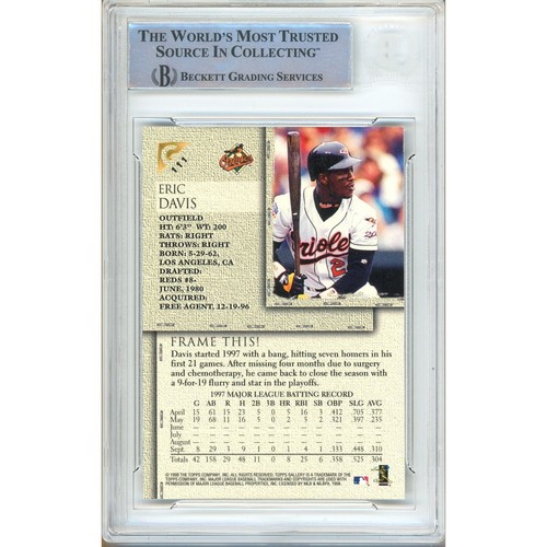 Eric Davis Signed 1998 Topps Gallery #111 Card AUTO Beckett BAS Slabbed Orioles - Picture 2 of 5