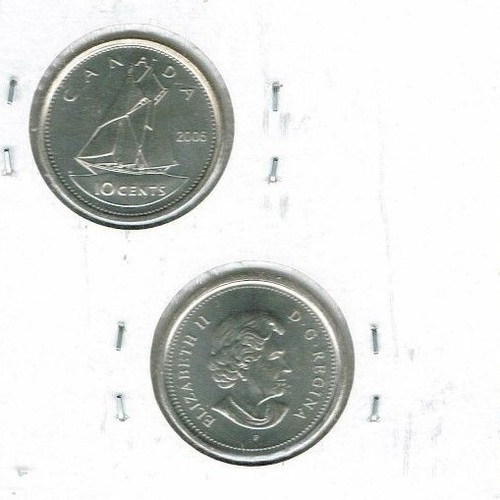 2006-P & Logo kanadische brillante unzirkulierte QEII & Schoner 10 Cent (2) Münzen! - Bild 2 von 2