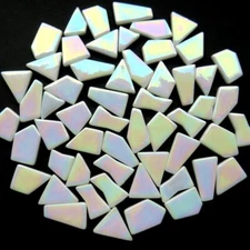 Iridescent White Odd Cut Shaped Glass Mosaic Tile -25 Tiles - sizes vary
