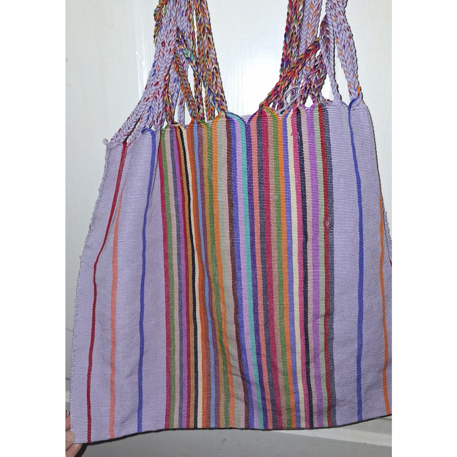 Handmade Purple and Multicolored Reusable Tote Bag Purse Boho Festival Grocery