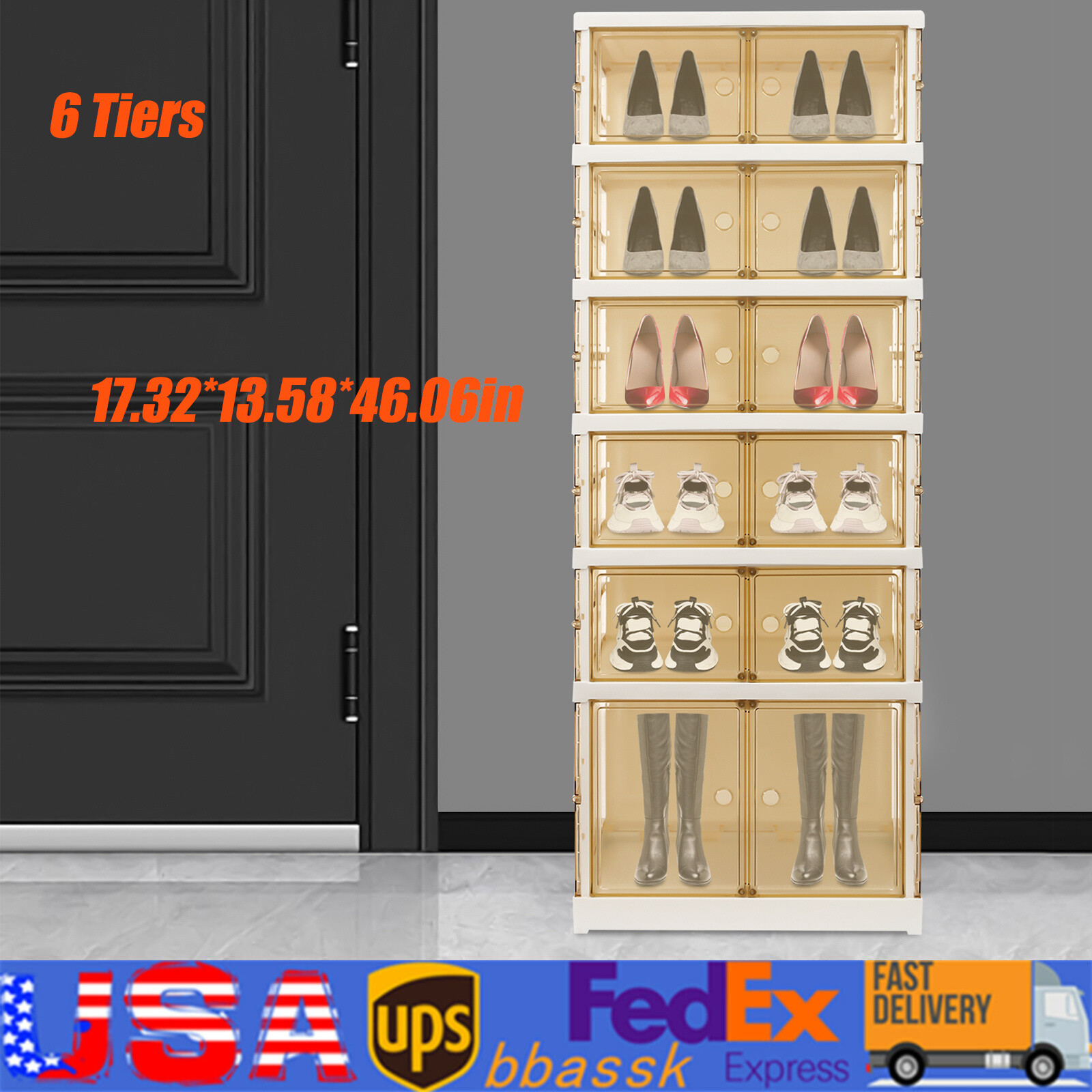 6-Tier Shoe Rack Organizer Holds 12 Pairs Dustproof Standing Cabinet Storage