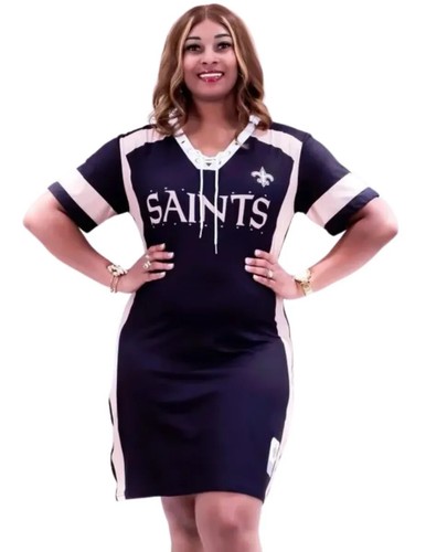Women's New Orleans Saints Black "Golden Strips" Lace-Up Jersey Sport Dress - Picture 2 of 7