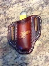 HAND TOOLED EAGLE PANCAKE STYLE FOR TRAPPER STYLE KNIVES 