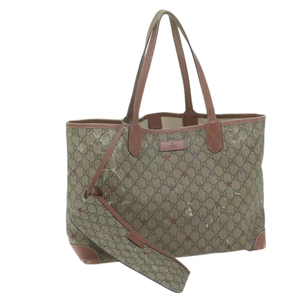 Sac fourre tout GUCCI GG Supreme PVC beige 309498 authentique ti1498