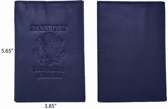 Genuine Cowhide Leather Navy Blue RFID-Blocking Passport Cover Case Holder &amp; ... NP10452