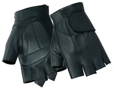 Fingerless 100% Genuine Leather Driving Gloves with Gel Palm and Wrist Strap
