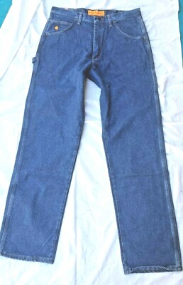 WRANGLER CARPENTER FLAME RESISTANT RIGGS WORKWEAR MEN'S BLUE DENIM JEANS 35/36