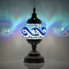 Turkish Moroccan Table Lamp Lantern with Handmade Mosaic Glass Lampshade Tiff...