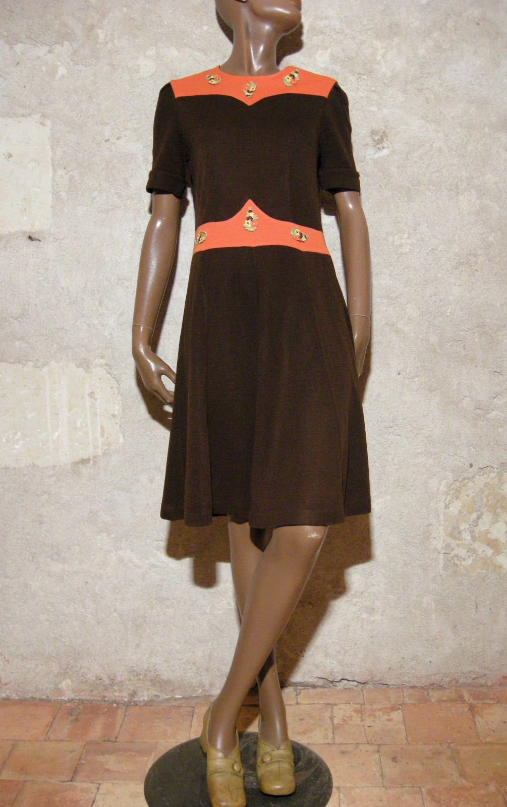 CHIC VINTAGE ROBE 1960 VTG DRESS 60s KLEID 60er ABITO RETRO SIXTIES (36/38