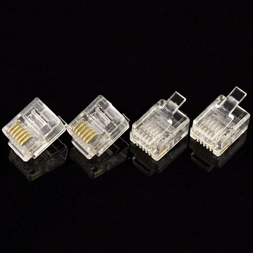 100X RJ12 RJ11 Tel ADSL Modular Plug 6P6C Connector Gold Plated Cable En WF L3 - Afbeelding 2 van 6