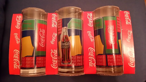 Lote 3 vasos Coca Cola en el blister/caja/expositor original NUEVOS 1998