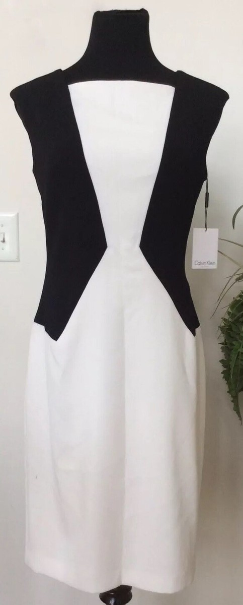 NWT Calvin Klein Women's Ivory Black Polyester Sleeveless Dress Size 6 MSRP $129 NWT Calvin Klein Women's Ivory Black Polyester Sleeveless Dress Size 6 MSRP $129