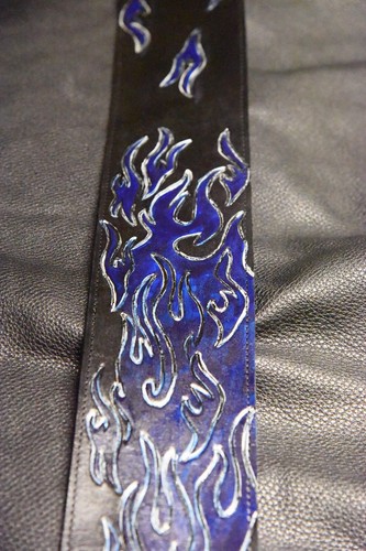 Guitar strap leather tooled all hand made in the USA "Ghost Flame" 3.5" or 4" - Picture 11 of 20