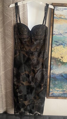 MARCHESA NOTTE Floral Embellished Mini Dress Black  NO SIZE Cocktail xs?