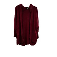 Absolutely Creative Wordwide Womens Open Front Hooded Fuzzy Cardigan Red OS