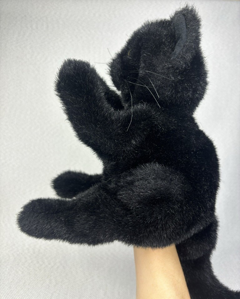 Folktails Black Cat Hand Puppet Kitty Folkmanis Hook Loop Paws Toy