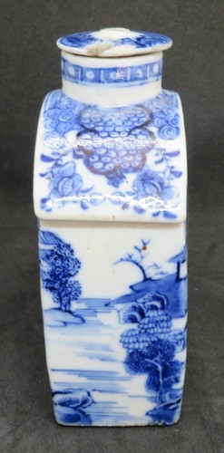 . Antiguo frasco de carrito de té oriental georgiano vintage azul y blanco exportación china - Imagen 5 de 14