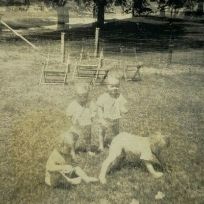 Twins Playing Double Exposure 4 Kids B&W Photograph Snapshot 3.5 x 3.5
