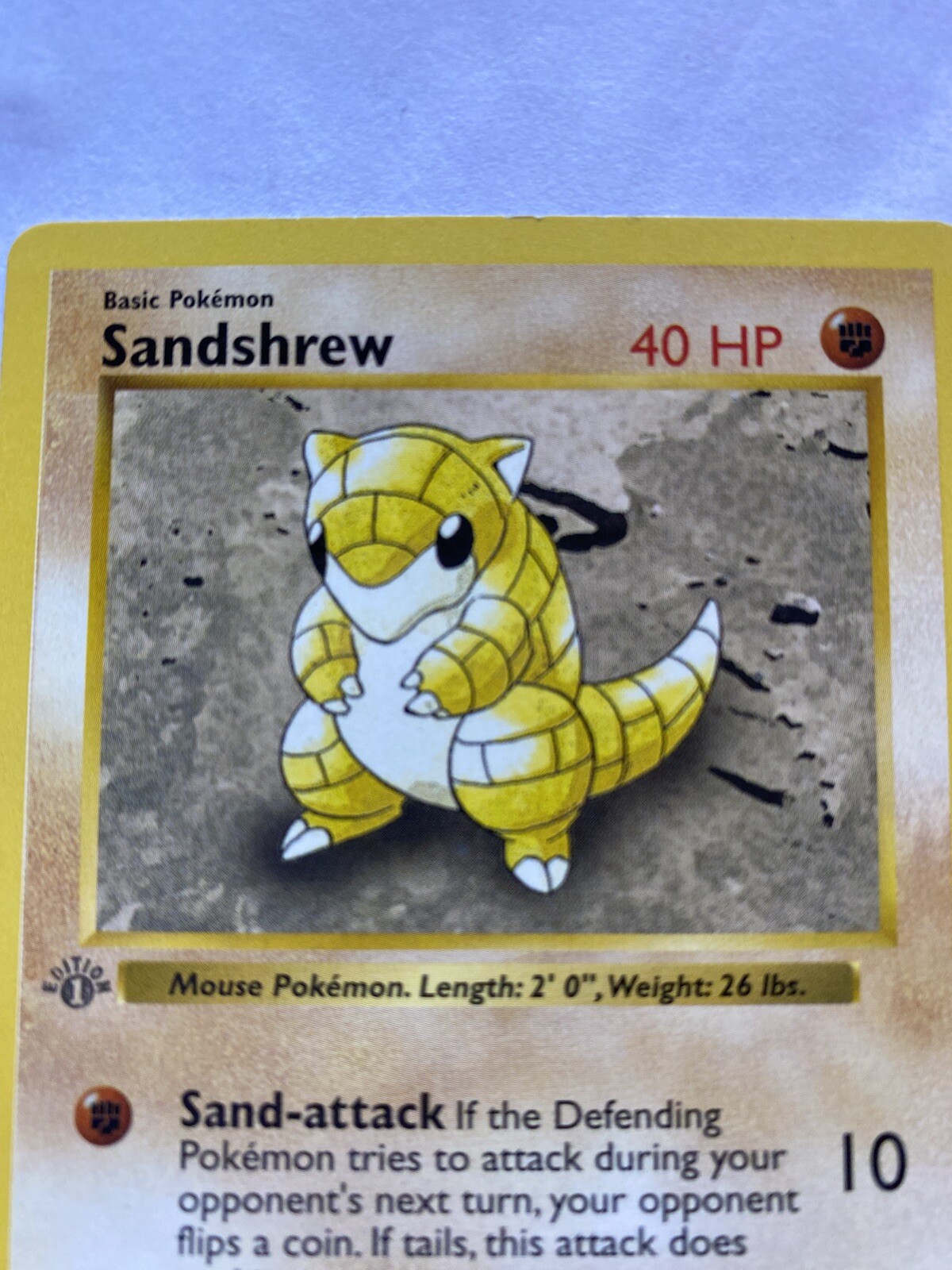 Sandshrew - 62/102 - 1st Edition NM Base Set Pokemon 1999 Shadowless PSA Ready