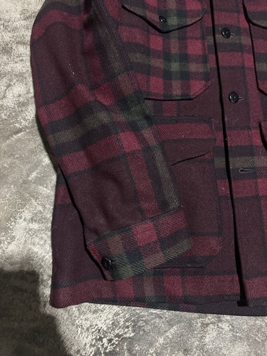 Vintage Pendleton Mackinaw 100% Virgin Wool Jacket Button Up Coat Red Plaid - Picture 2 of 6