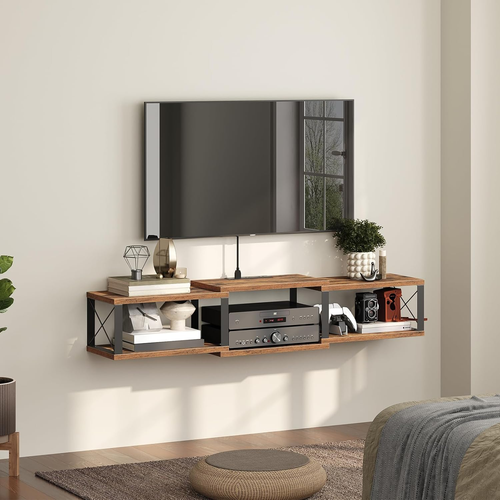 Floating TV Stand with Power Outlet, Wall-Mounted Entertainment Console Center w - Picture 7 of 9