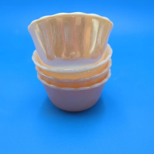 Set 4 Vintage Fire King Peach Copper Luster 6 oz Custard Cup Ramekin