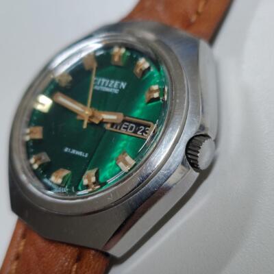 Citizen 4-652070 Vintage 21jewels Green Siver Automatic Mens Watch