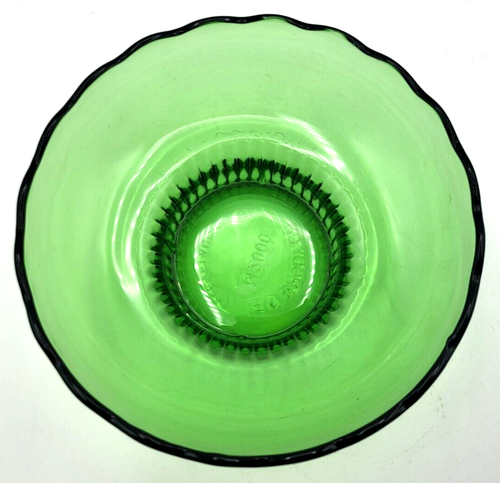 EO BRODY Emerald Green Glass Bowl M2000 Scalloped Rim Ribbed Pedestal 7"x3" - Picture 3 of 9