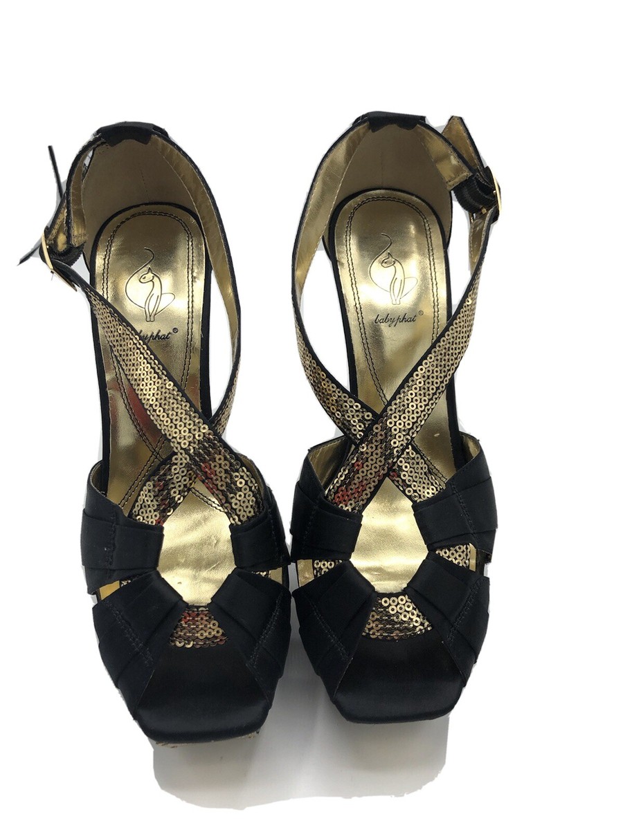 Baby Phat Black Gold Peep Toe Size 10